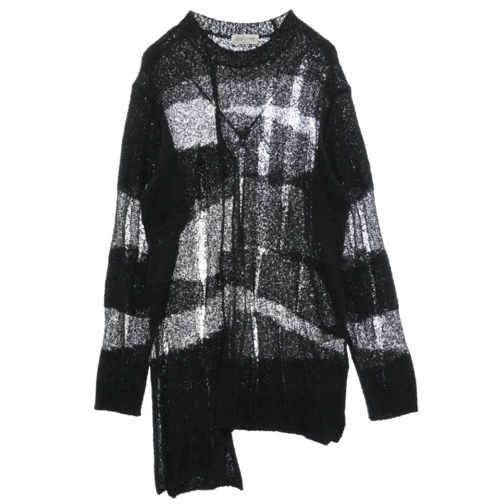 Yohji Yamamoto POUR HOMME ヨウジヤマモトプールオム 25SS 5G Random Damage Processed Pullover 目おとし段違いPO ダメージ加工 コットン ニット プルオーバー ブラック系 3【中古】