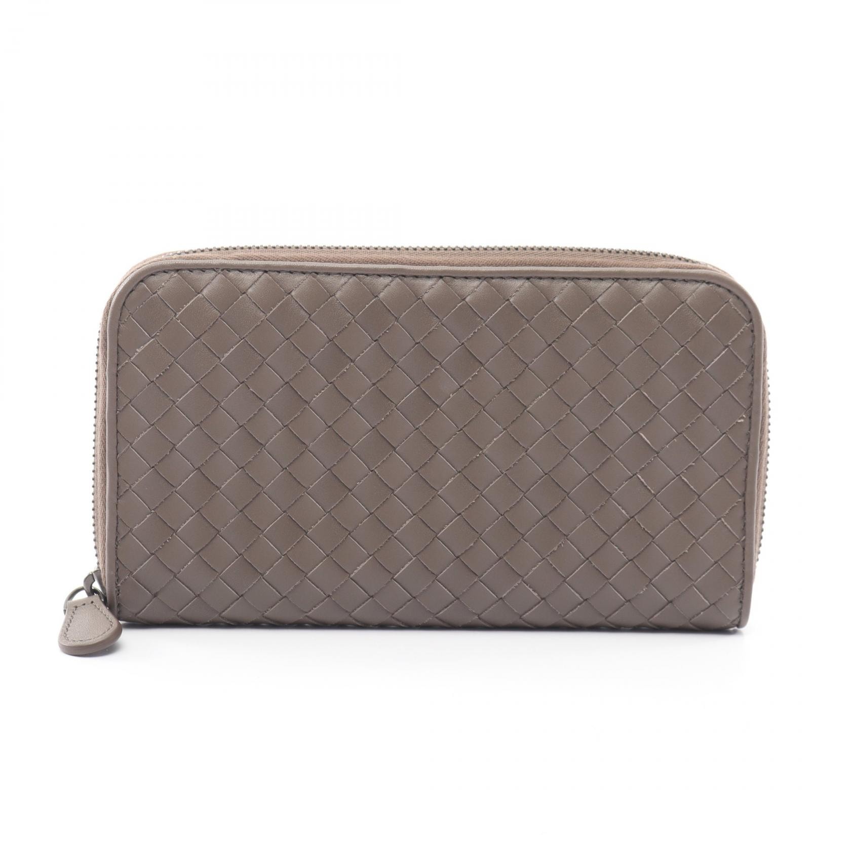 ボッテガヴェネタ BOTTEGA VENETA イントレチャート ラウンド長財布 財布 レザー レディース ベージュ系 【中古】