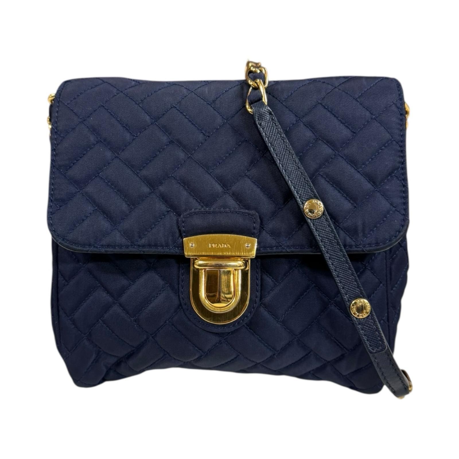 プラダ キルティング ショルダーバッグ ナイロン ネイビー レディース PRADA  中古