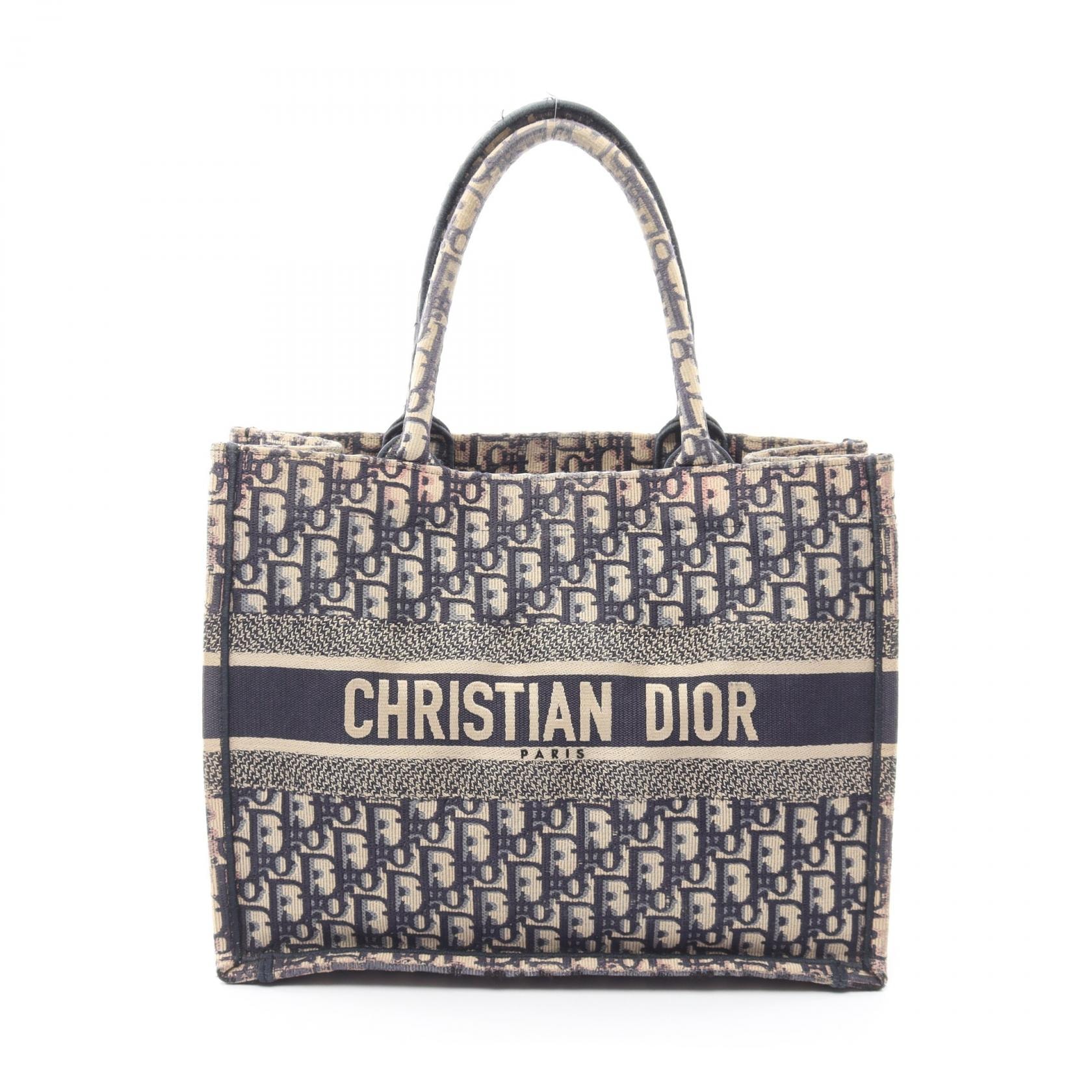 ディオール Dior BOOK TOTE ブックトート ミディアム オブリーク トートバッグ バッグ キャンバス レディース アイボリー系 / ネイビー系 【中古】