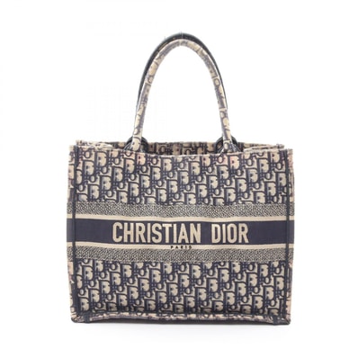 ディオール Dior BOOK TOTE ブックトート ミディアム オブリーク トートバッグ バッグ キャンバス レディース アイボリー系 / ネイビー系 【中古】