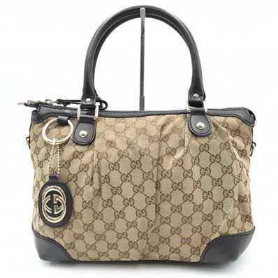 GUCCI(グッチ)スーキー GGキャンバス 2WAYハンドバッグ ショルダーバッグ ベージュ ブラック レザー チャーム付き 247902【中古】