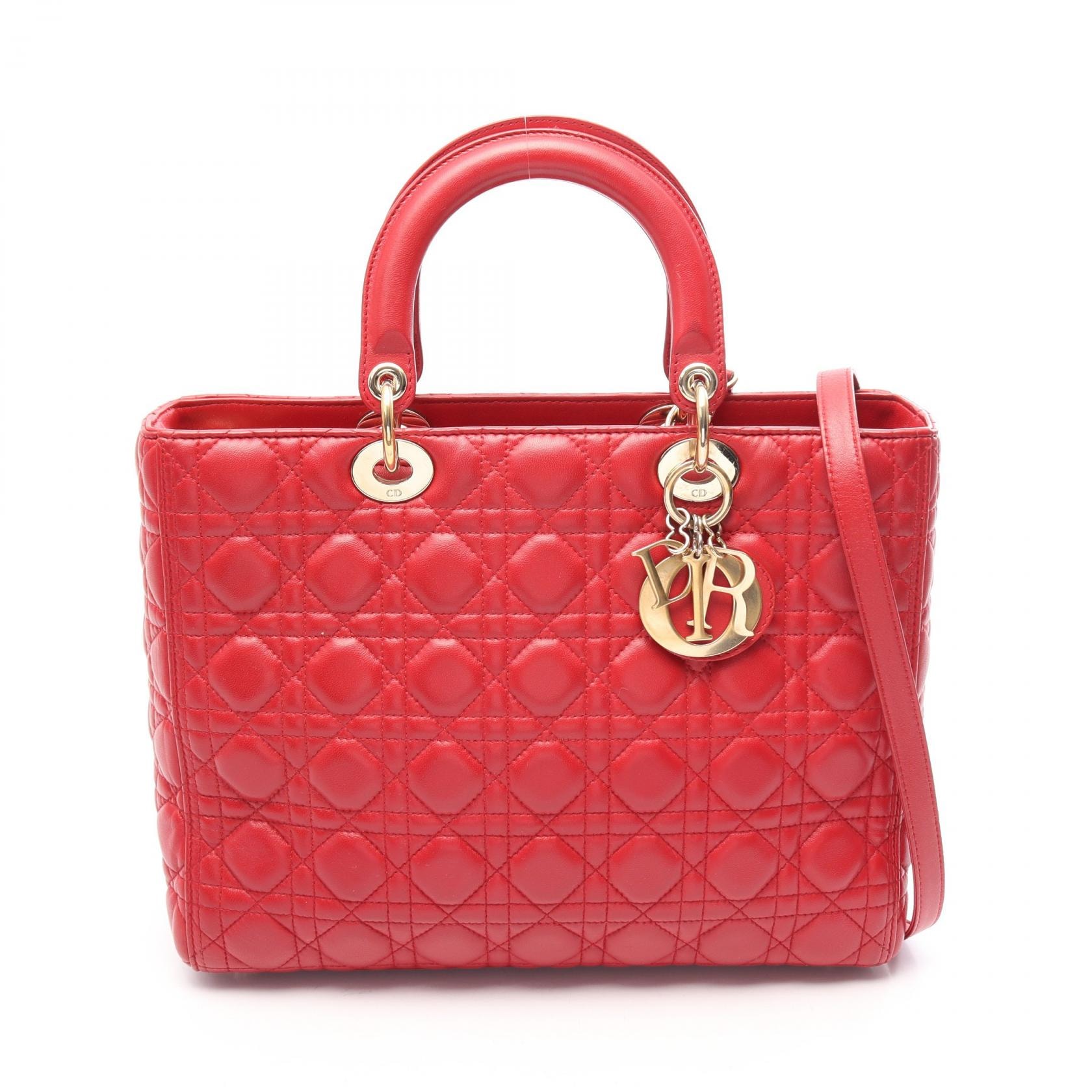 ディオール Dior レディディオール ラージ 2WAY ハンドバッグ バッグ レザー レディース レッド系 【中古】