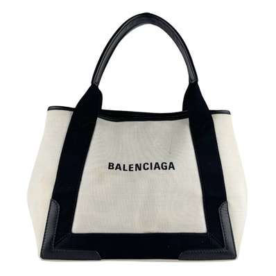 バレンシアガ BALENCIAGA ハンドバッグ トートバッグ ネイビーカバスS キャンバス/レザー ブラック/アイボリー レディース 339933【中古】 z9852