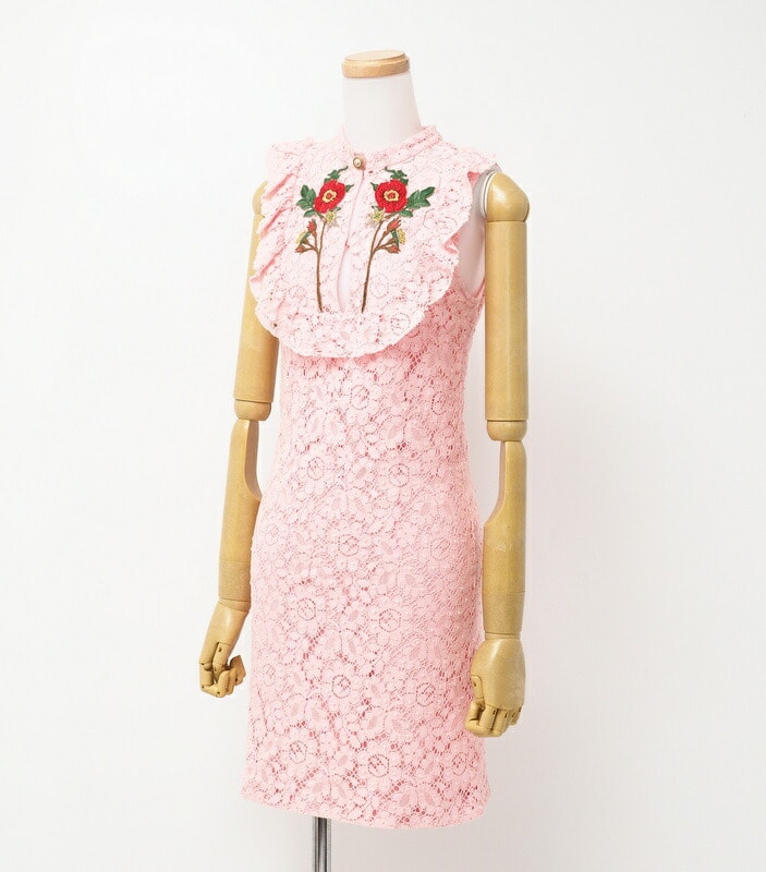 GUCCI グッチ ワンピース サイズ36 ノースリーブ タイト ドレス レース 刺繍 GG パールボタン【最終値下げ】 イタリア製 ブランド古着【中古】20231110/GO8059