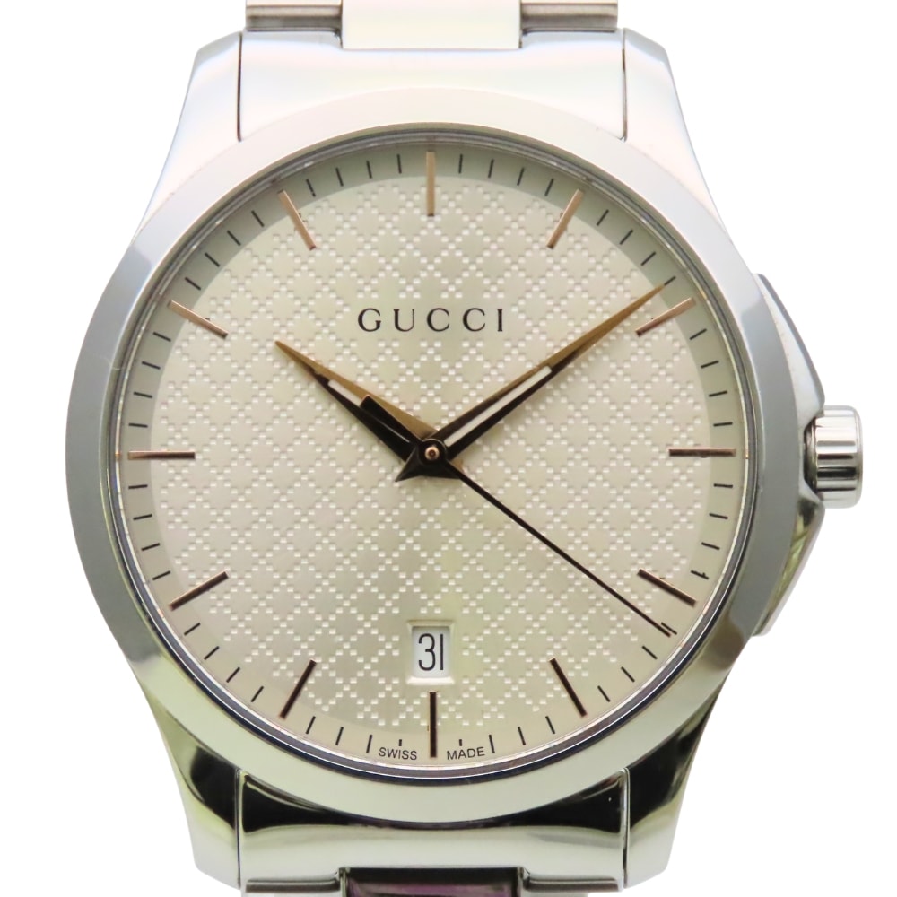 【中古】 グッチ 腕時計 Gタイムレス 126.4 ステンレススチール シルバー 文字盤シルバー ディアマンテ  メンズ 男性 GUCCI