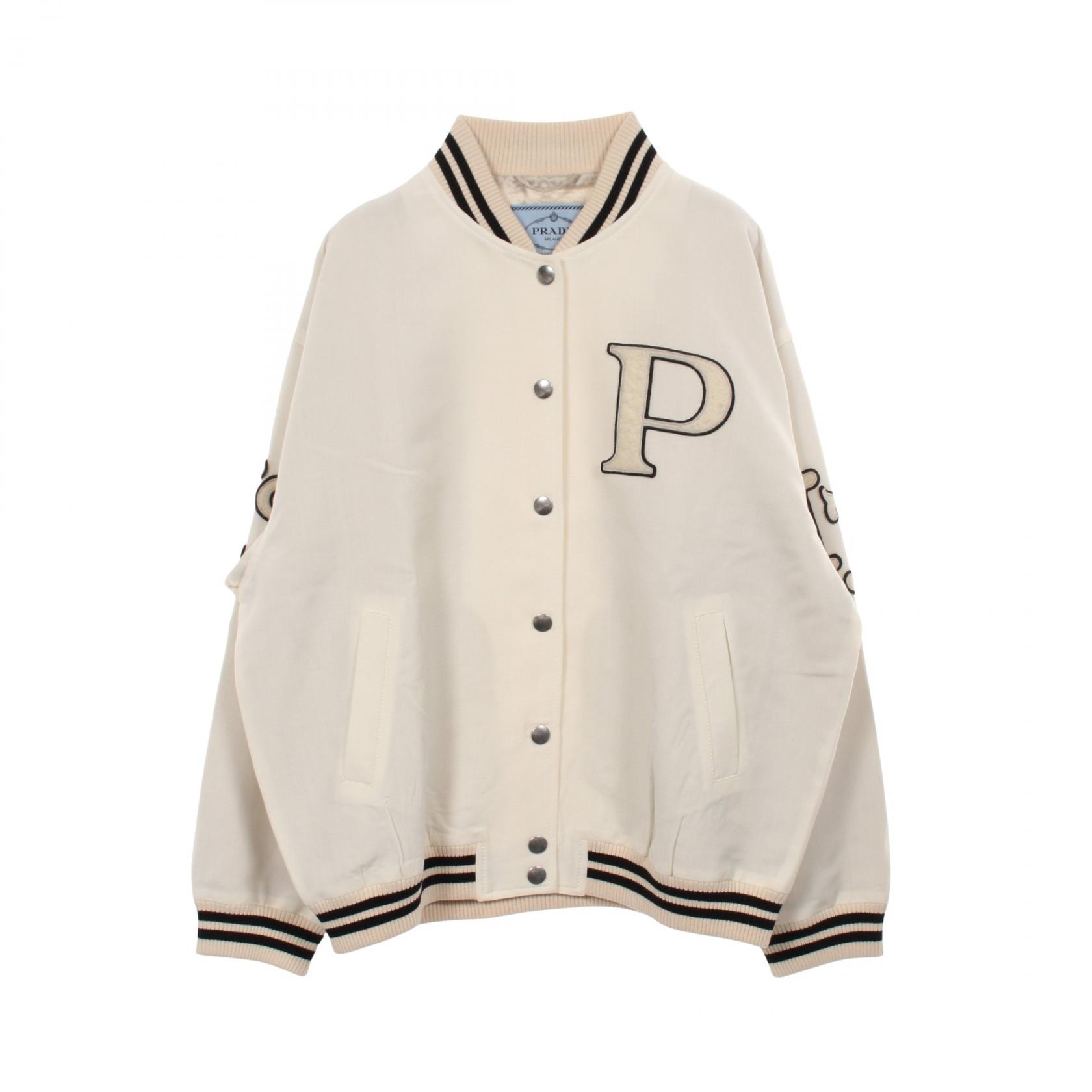 PRADA Women's Kid Mohair Bomber Jacket with Patches "Silk"