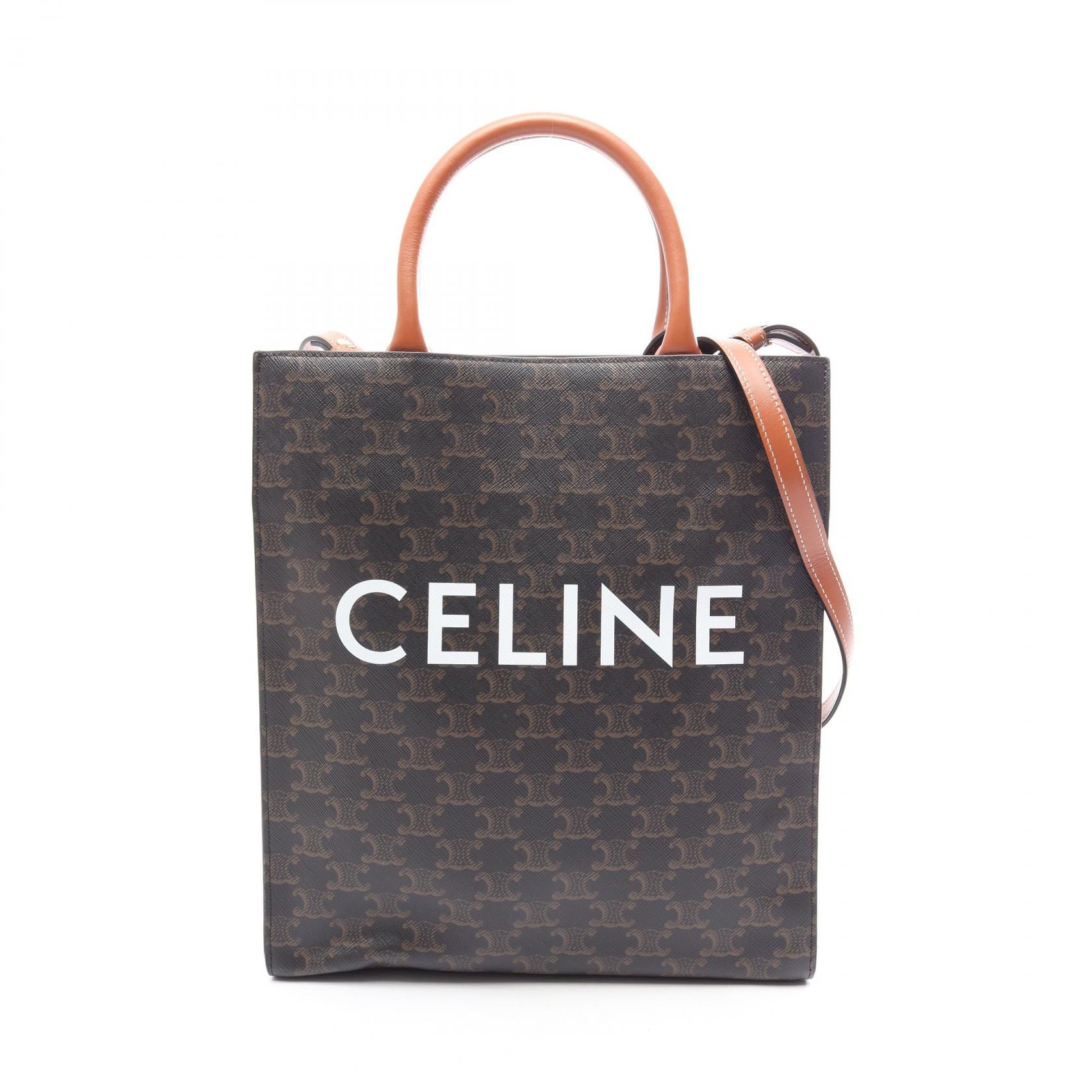 セリーヌ CELINE スモール バーティカル カバ トリオンフ 2WAY トートバッグ バッグ PVCコーティングキャンバス レザー レディース ブラック系 / ブラウン系 / ホワイト系 191542BZK 【中古】
