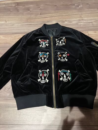 Supreme Clayton Patterson Skulls Embroidered Velvet MA-1 "Black"