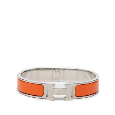 エルメス クリックH PM エナメルブレスレット バングル シルバー オレンジ メタル レディース HERMES 【中古】