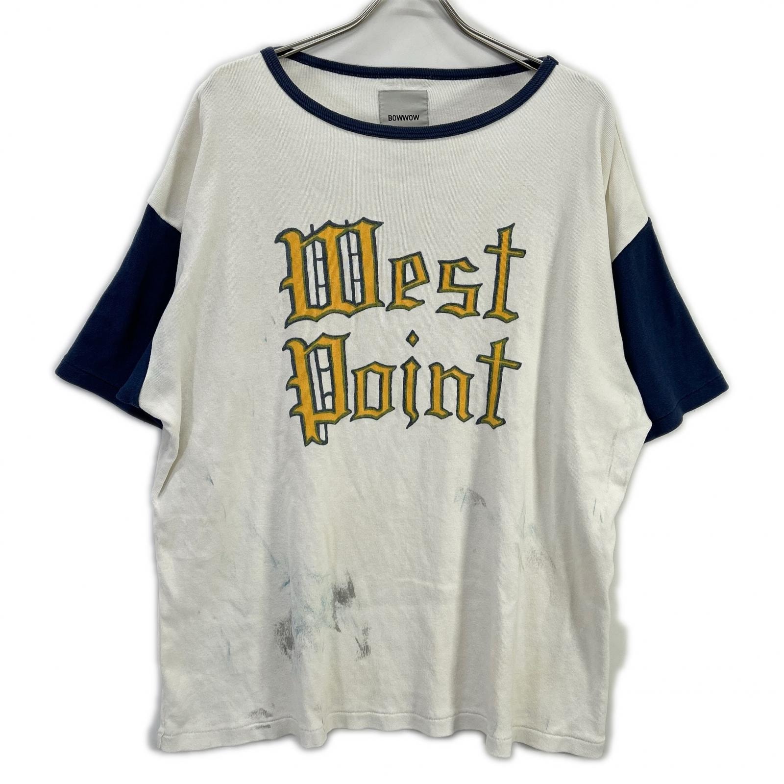 バウウワ WEST POINT LOGO RIBBED ダメージ加工 ラグランスリーブ 半袖Tシャツ L