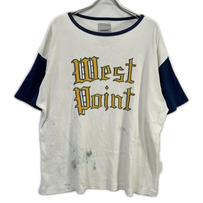 バウウワ WEST POINT LOGO RIBBED ダメージ加工 ラグランスリーブ 半袖Tシャツ L