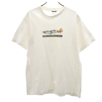 STUSSY ステューシー 90s USA製 オールド 紺タグ フランス空軍 戦闘機 D.520 半袖 Tシャツ M ホワイト シングルステッチ