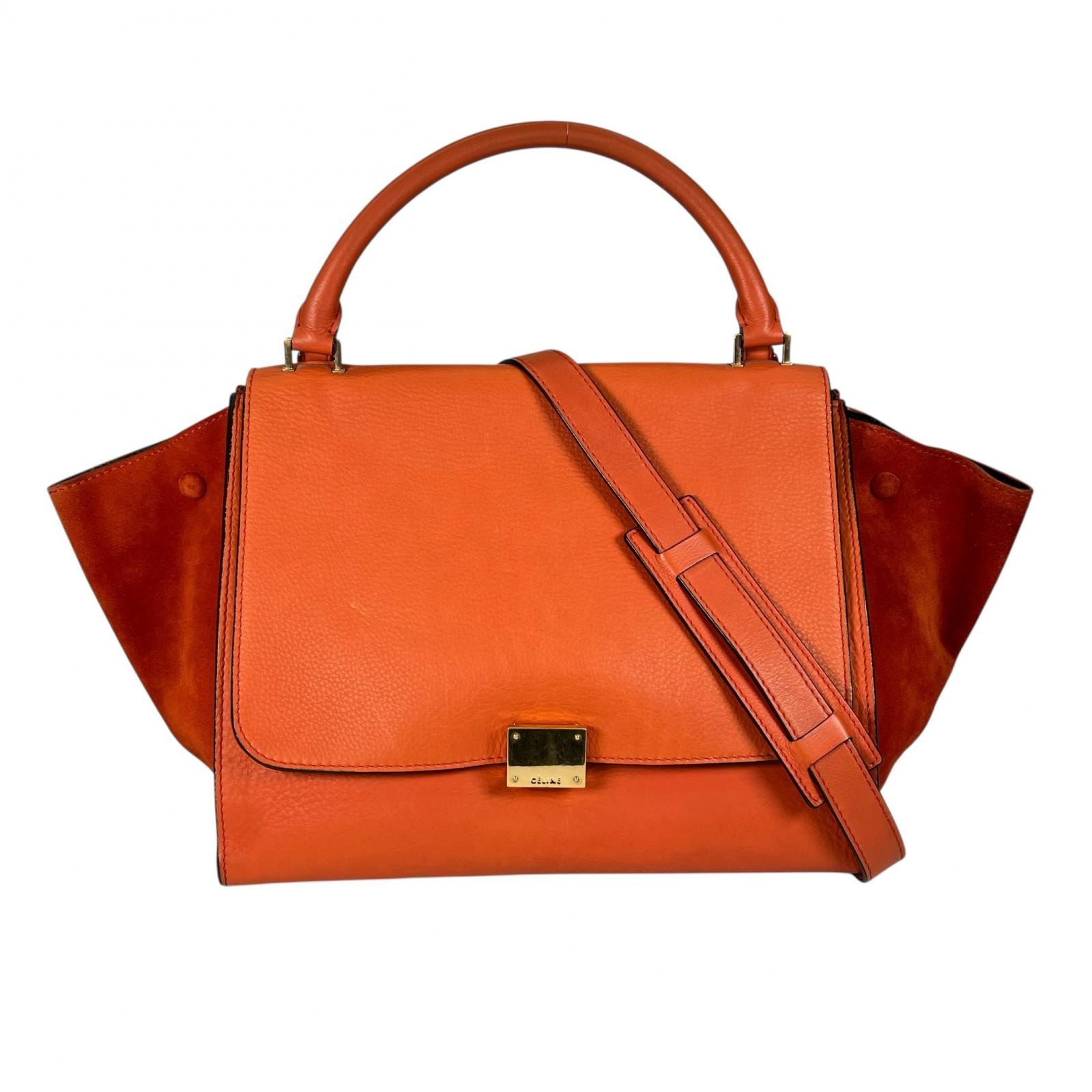 CELINE セリーヌ トラペーズ ハンドバッグ レザー オレンジ レディース 2wayショルダー【中古】