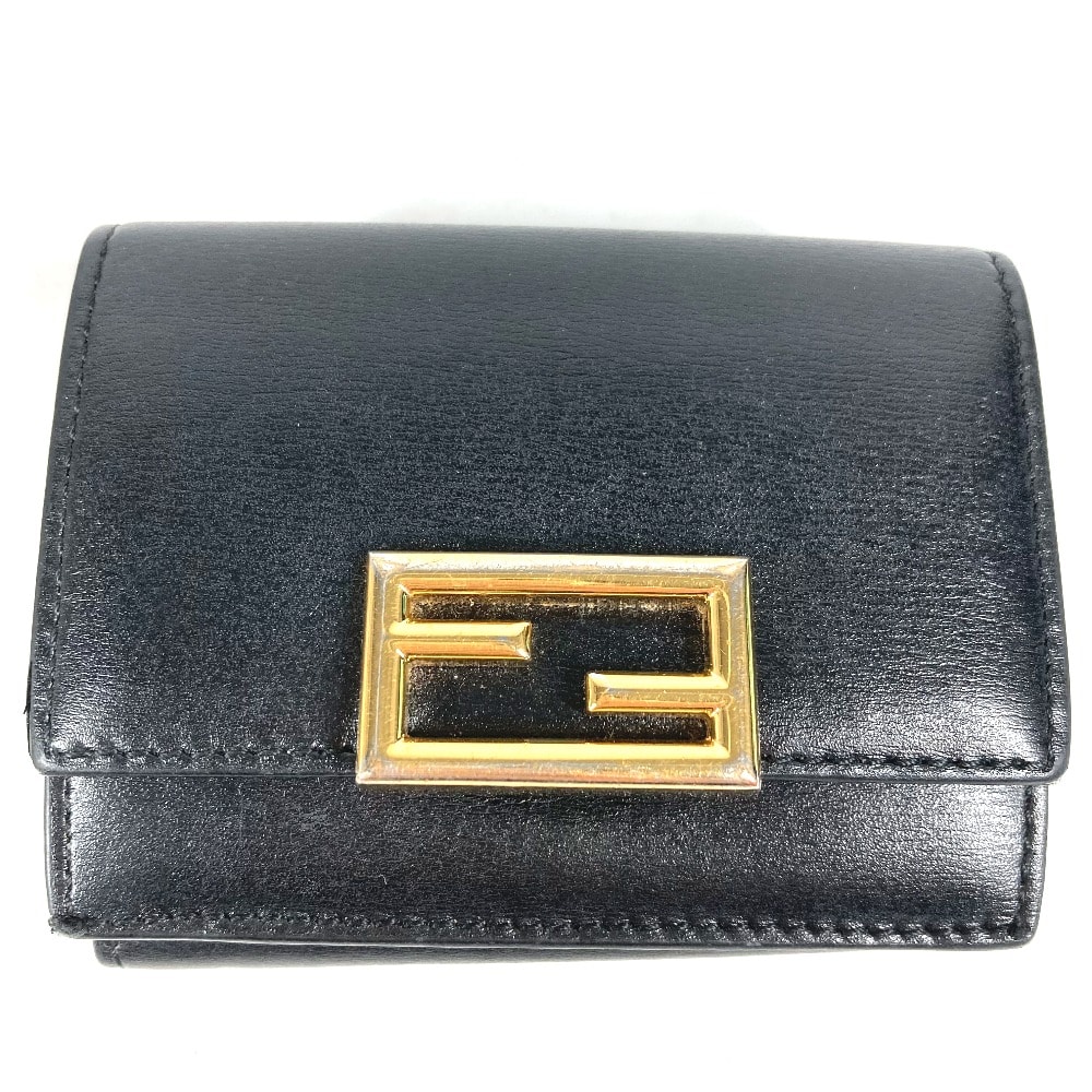 フェンディ FENDI ロゴ 8M0395 コンパクトウォレット 3つ折り財布 レザー ブラック