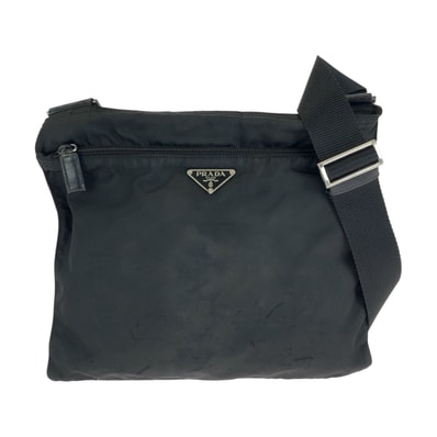 PRADA プラダ テスート 三角ロゴプレート ブラック 黒 シルバー金具 ナイロン ショルダーバッグ メッセンジャーバッグ 601568 【中古】