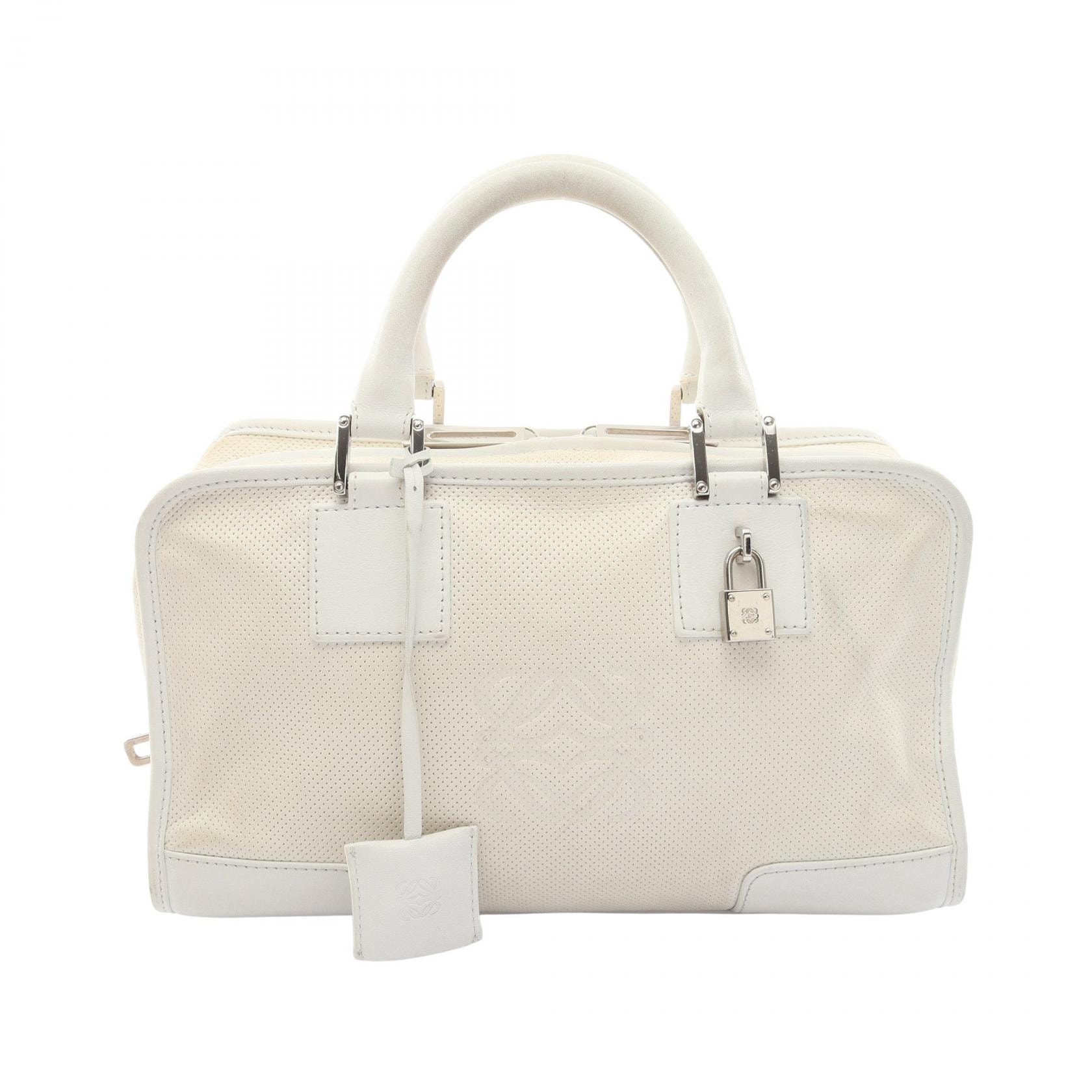 ロエベ LOEWE アマソナ28 パンチング ハンドバッグ バッグ レザー レディース ホワイト系 【中古】