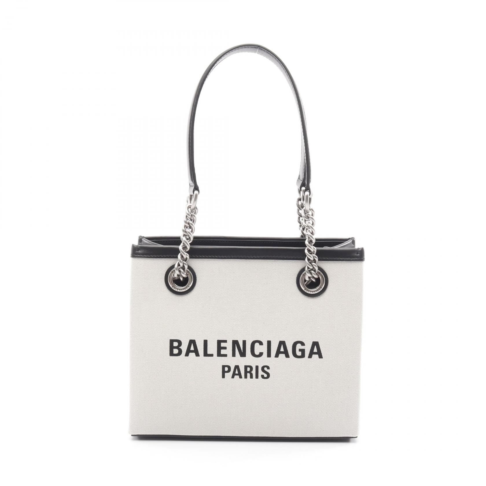 バレンシアガ BALENCIAGA デューティー フリー スモール トートバッグ バッグ キャンバス レザー レディース アイボリー系 / ブラック系 7599412 【中古】
