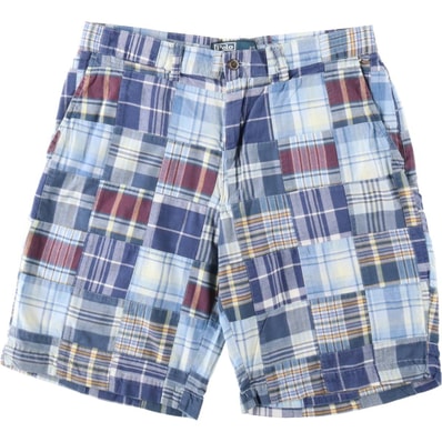古着 ラルフローレン Ralph Lauren POLO by Ralph Lauren PROSPECT SHORT チェック柄 パッチワーク コットンショーツ ショートパンツ メンズw32相当/eaa662899