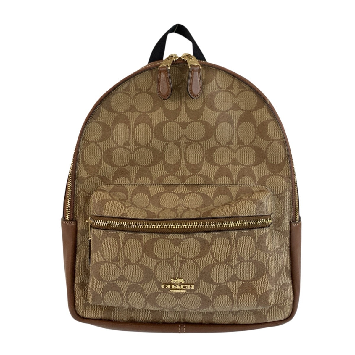 COACH コーチ チャーリー ベージュ ブラウン ゴールド金具 PVC レザー/ リュックサック バックパック 1-0296111 【中古】