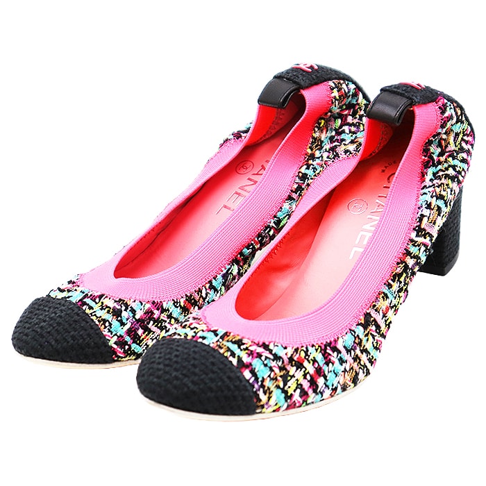 美品 シャネル ツイード パンプス レディース ピンク系 マルチカラー 36C CHANEL