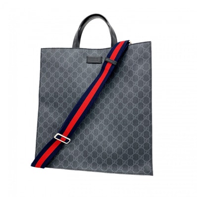 【6dd4457-k】グッチ トートバッグ GGスプリーム 495559 PVC ブラック シルバー金具 2wayバッグ【中古】メンズ