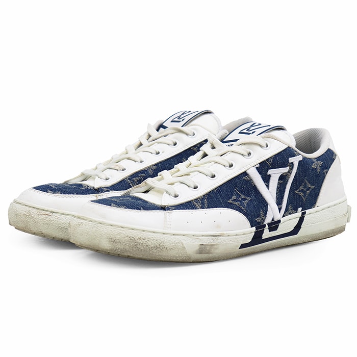 LOUIS VUITTON ルイ・ヴィトン スニーカー サイズ 42 レディース チャーリーライン LV モノグラム レザー × デニム シューズ 靴 箱/袋付属 ホワイト インディゴ 白 イタリア製
