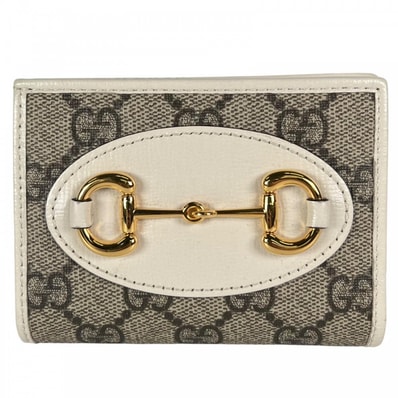 GUCCI グッチ 二つ折り財布 GGキャンバス ブラウン 茶 ゴールド金具 レディース【中古品】