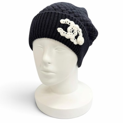 極美品 シャネル レース編み ココマーク カメリア ニットキャップ カシミヤ
