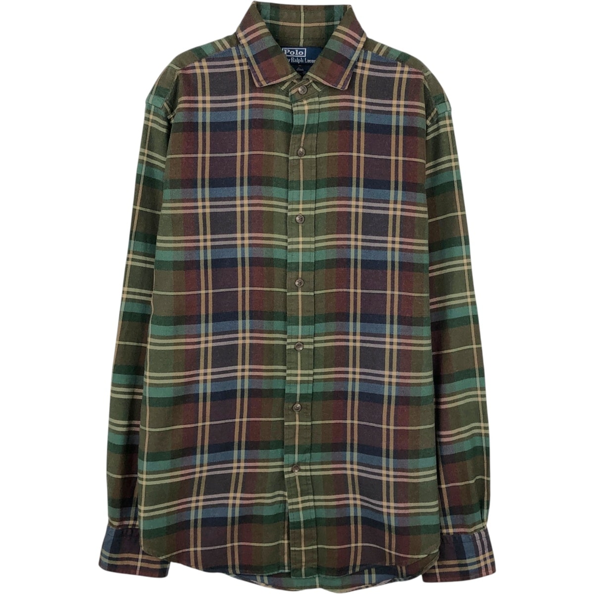 古着 ラルフローレン Ralph Lauren POLO by Ralph Lauren CUSTOM FIT 長袖 ライトネルチェックシャツ メンズM相当/eaa650252