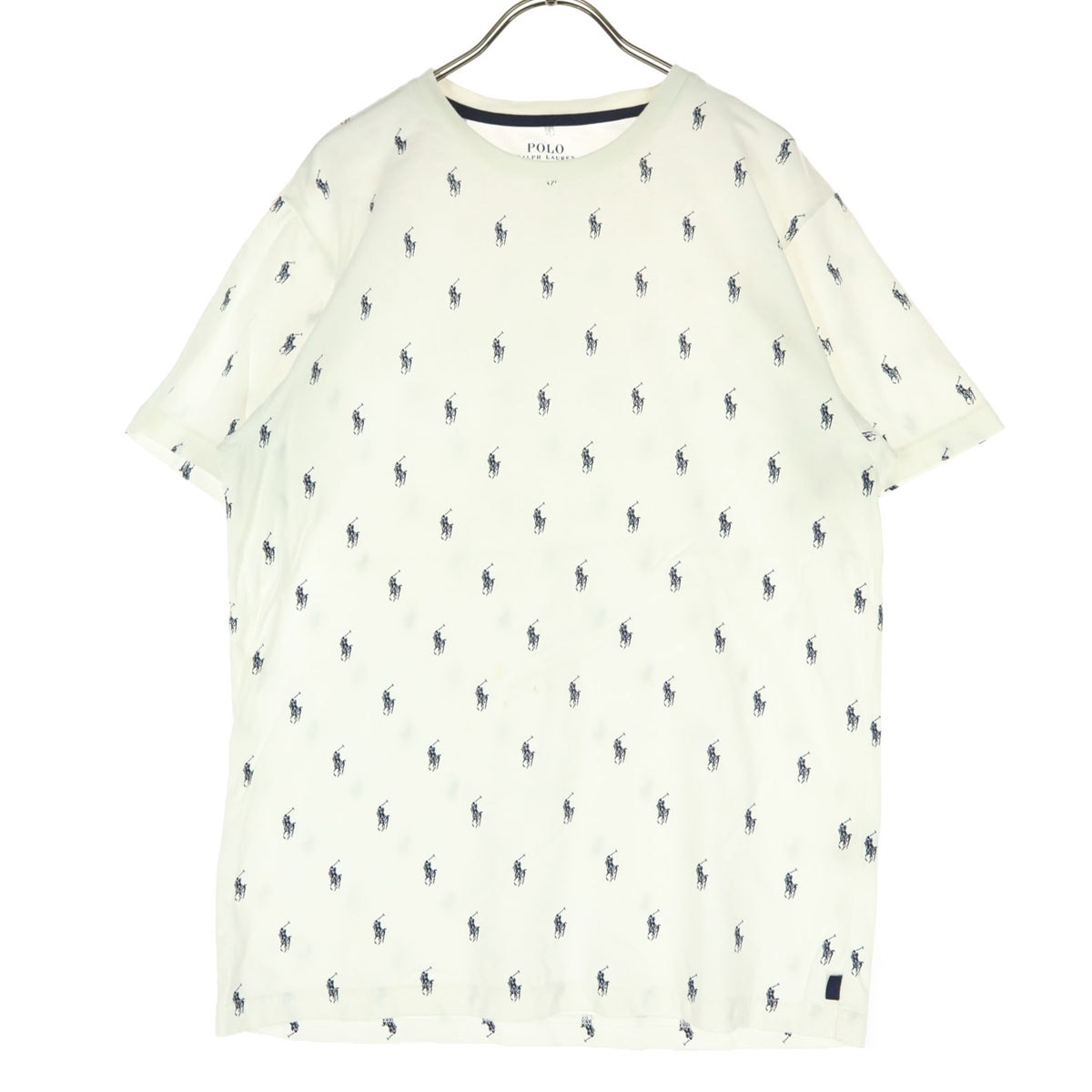 POLO RALPH LAUREN ポロラルフローレン コットン ロゴ総柄 半袖 Tシャツ M ホワイト系