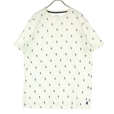 POLO RALPH LAUREN ポロラルフローレン コットン ロゴ総柄 半袖 Tシャツ M ホワイト系
