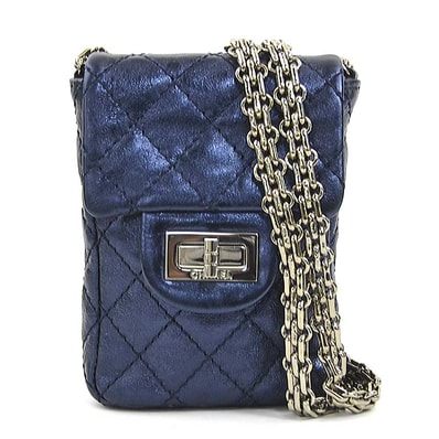 シャネル CHANEL ショルダーバッグ ミニポーチ 2.55 レザー メタリックネイビー レディース【中古】 90212a