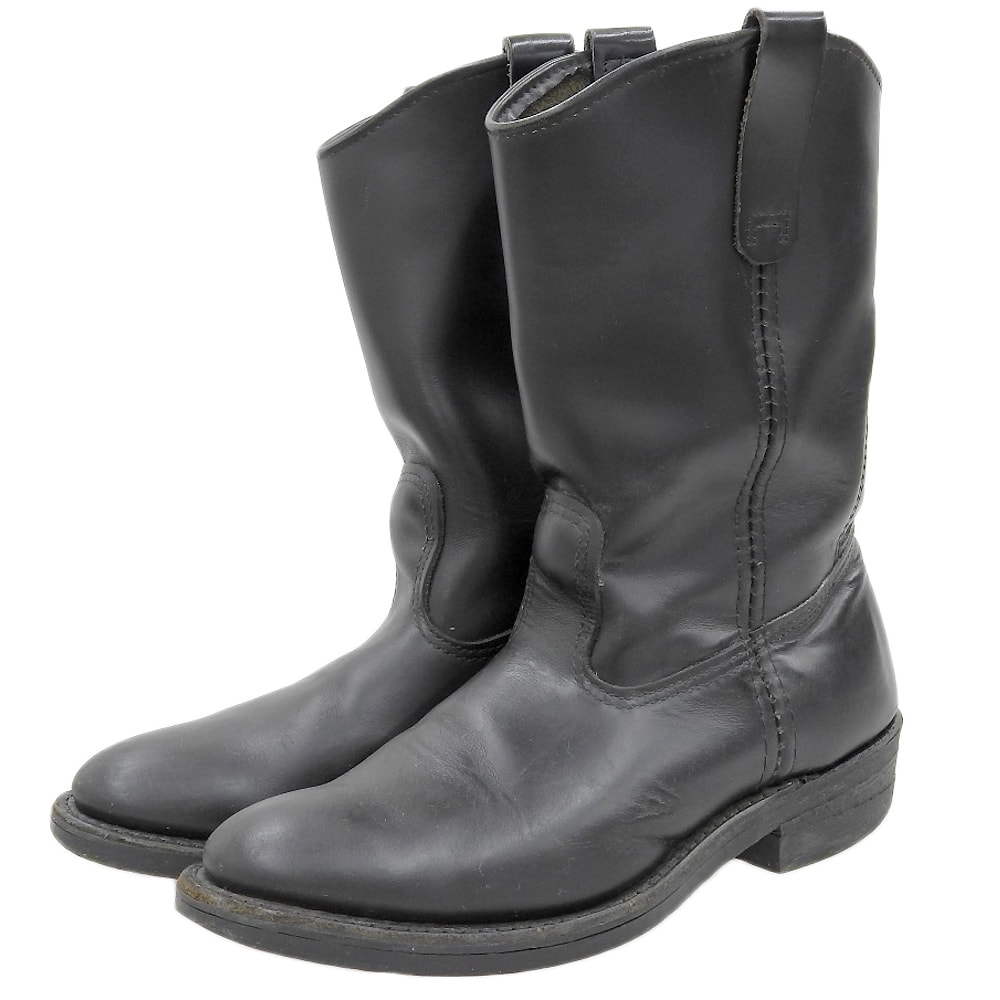 レッドウィング 刺繍タグ レザー ペコスブーツ シューズ メンズ 黒 ブラック 8E 8155 08年製 8E