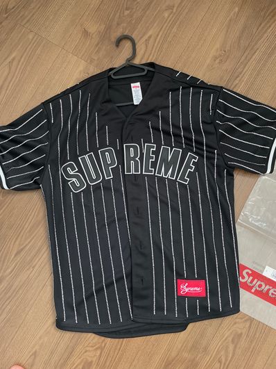 Supreme Rhinestone Stripe Baseball Jersey Supreme Rhinestone Stripe Baseball Jersey