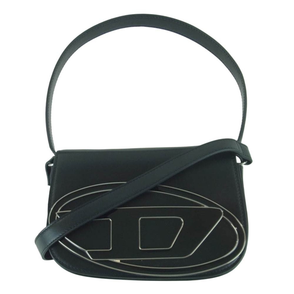 DIESEL ディーゼル X08396 1DR メタル Dロゴ レザー クロスボディ バッグ ショルダー ハンドバッグ ブラック系【中古】