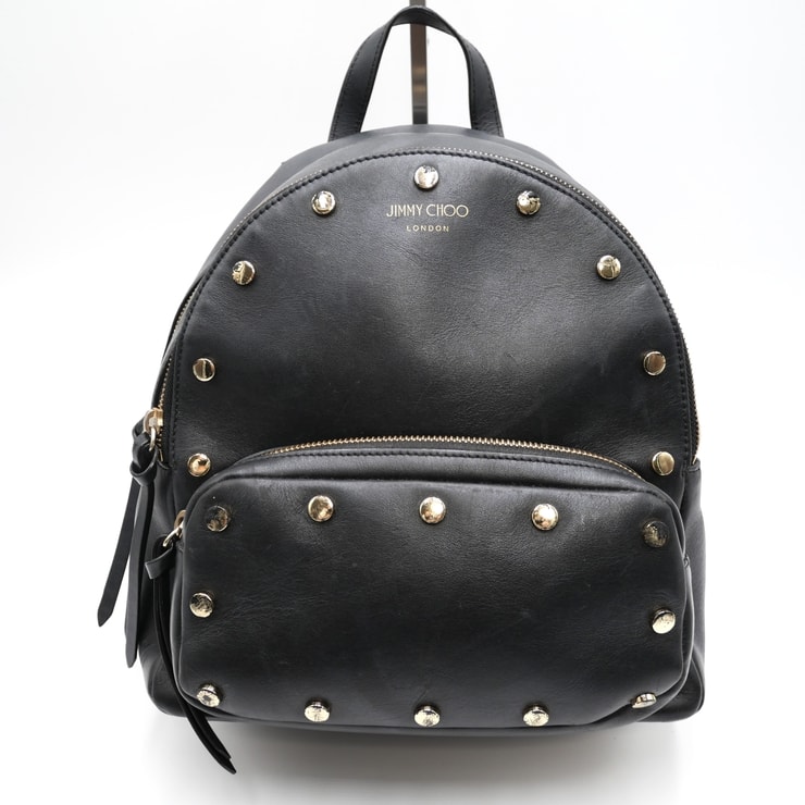 JIMMY CHOO(ジミー チュウ)ロケット バックパック リュック スタッズ ブラック レザー ゴールド金具 レディース【中古】