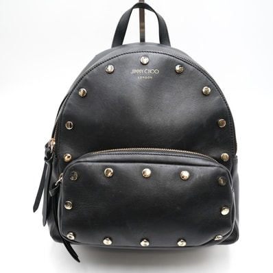 JIMMY CHOO(ジミー チュウ)ロケット バックパック リュック スタッズ ブラック レザー ゴールド金具 レディース【中古】
