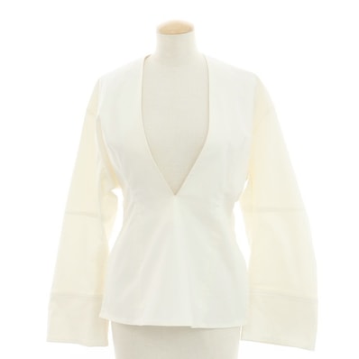【中古】クラネ CLANE ストレッチ コットンナイロン DEEP V NECK SHIRT プルオーバー ブラウス アイボリー【サイズ1】【レディース】