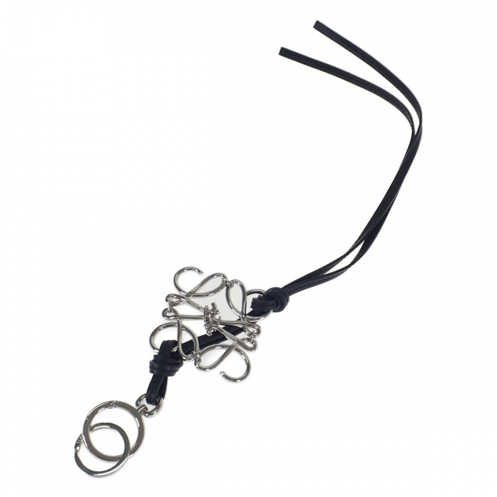 ロエベ LOEWE アナグラム チャーム キーホルダー カーフ パラジウム ブラック レディース【中古】【ABランク】