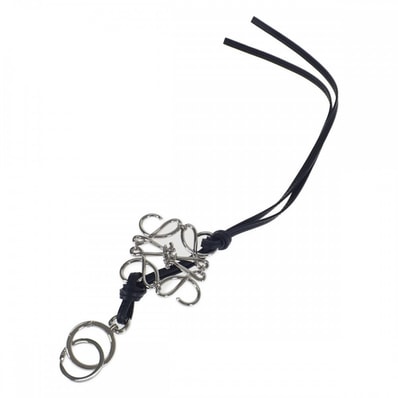 ロエベ LOEWE アナグラム チャーム キーホルダー カーフ パラジウム ブラック レディース【中古】【ABランク】