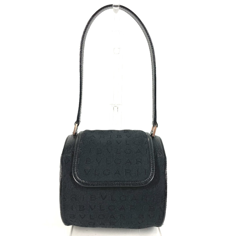 ブルガリ BVLGARI ブルガリブルガリ ロゴ カバン フラップ ドラム型 ショルダーバッグ 肩掛け ハンドバッグ レザー/キャンバス ブラック