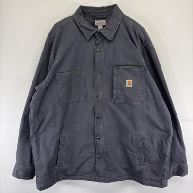 古着 カーハート Carhartt ジャケット ワンポイント 胸ポケット シャツ フリースライナー フルボタン 大きいサイズ 2XL グレー メンズ