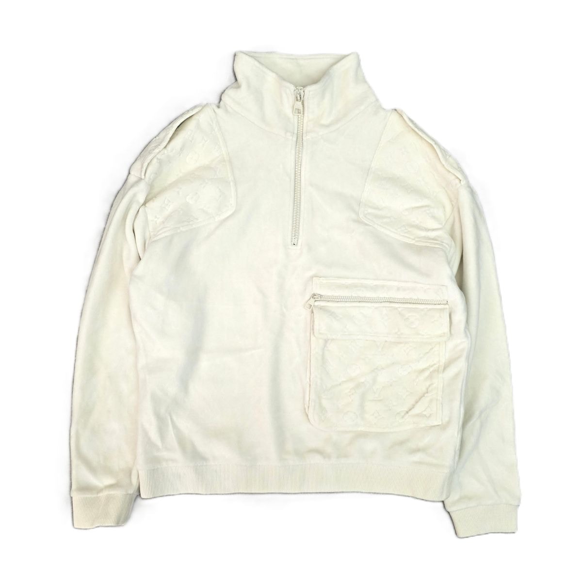 LOUIS VUITTON ルイ・ヴィトン 19SS ヴァージルアブロー エンボス加工 ハーフジップ プルオーバー  トップス RM191 JZA HGY82W S ベロア ホワイト  メンズ【中古】