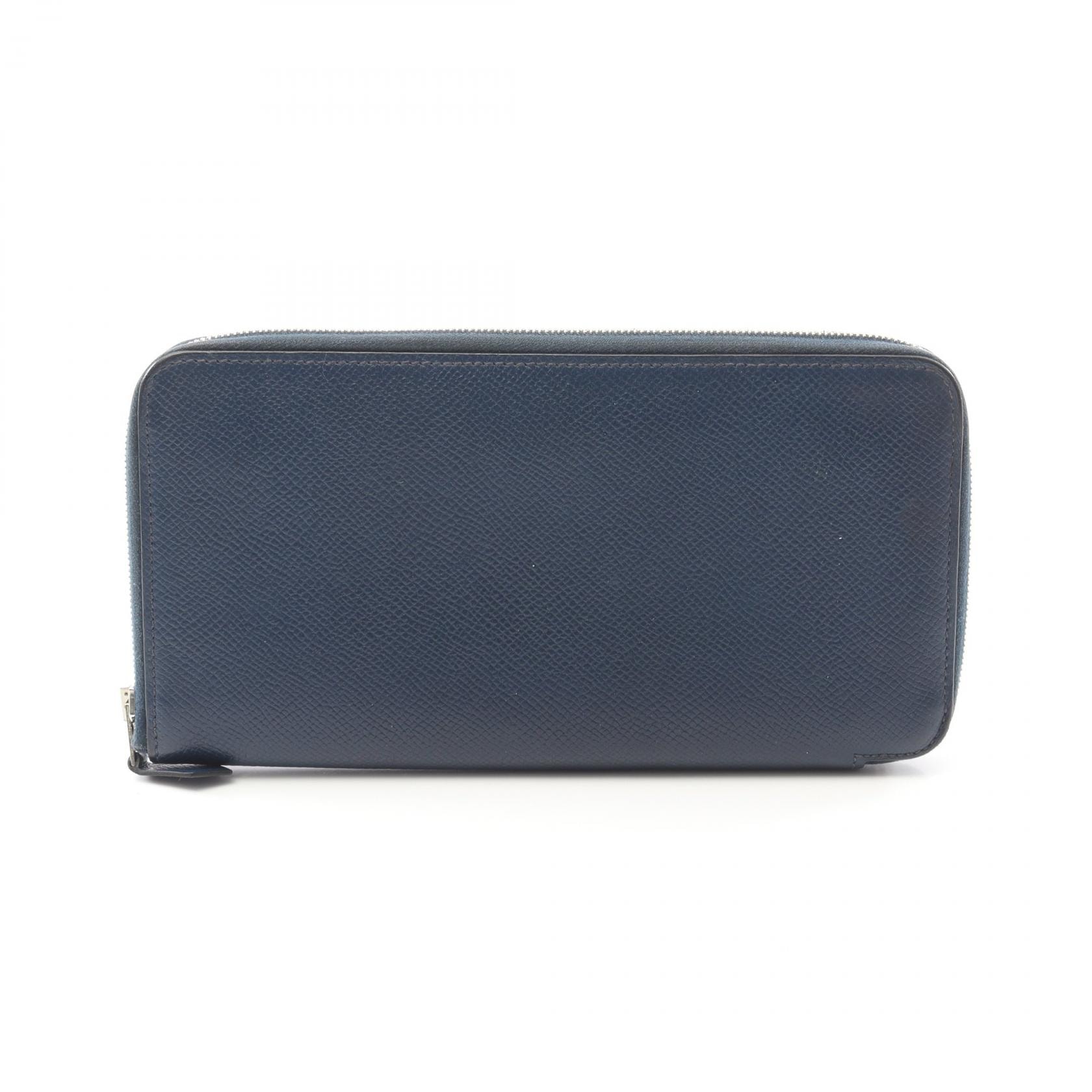 エルメス HERMES アザップロング ラウンド長財布 財布 レザー ヴォーエプソン ヴォーエプソン □N刻印（2010年製造） レディース ネイビー系 【中古】