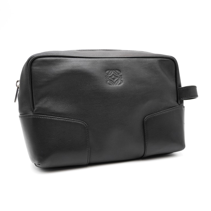 LOEWE(ロエベ)アナグラム ヴィンテージ セカンドバッグ クラッチバッグ ブラック レザー シルバー金具 メンズ レディース ユニセックス【中古】