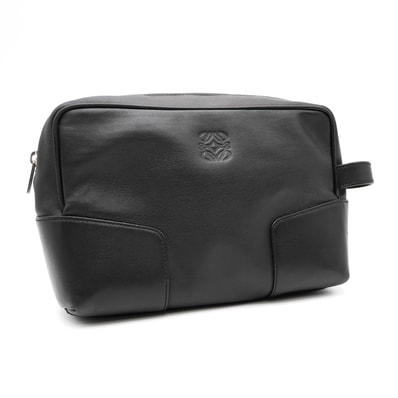 LOEWE(ロエベ)アナグラム ヴィンテージ セカンドバッグ クラッチバッグ ブラック レザー シルバー金具 メンズ レディース ユニセックス【中古】