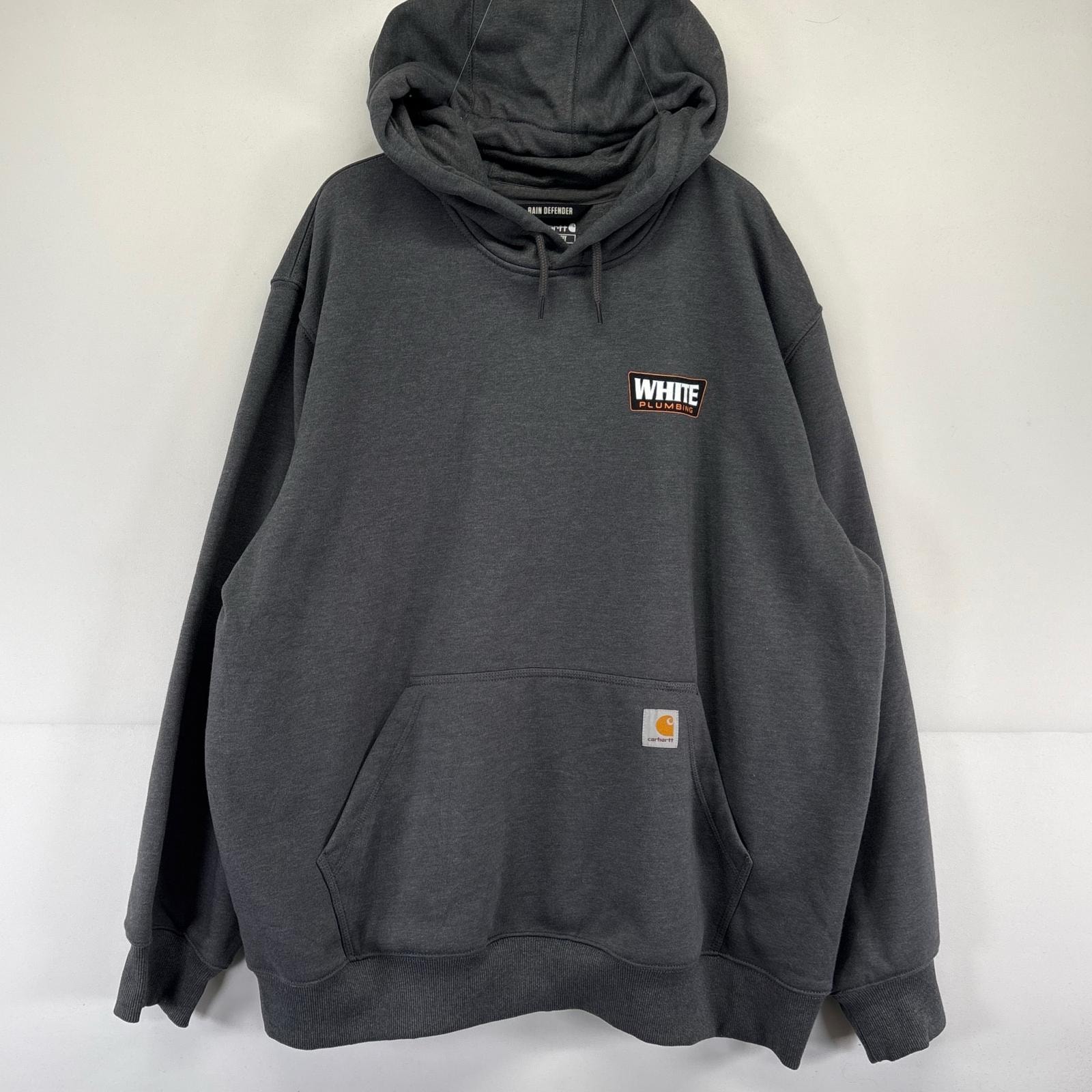 古着 カーハート Carhartt パーカー ワンポイントロゴ スウェット 大きいサイズ 2XL  グレー系 バックプリント メンズ