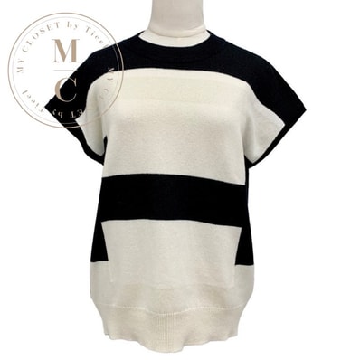 未使用 エルメス HERMES トップス ニット 半袖 カシミヤ ブラック ホワイト