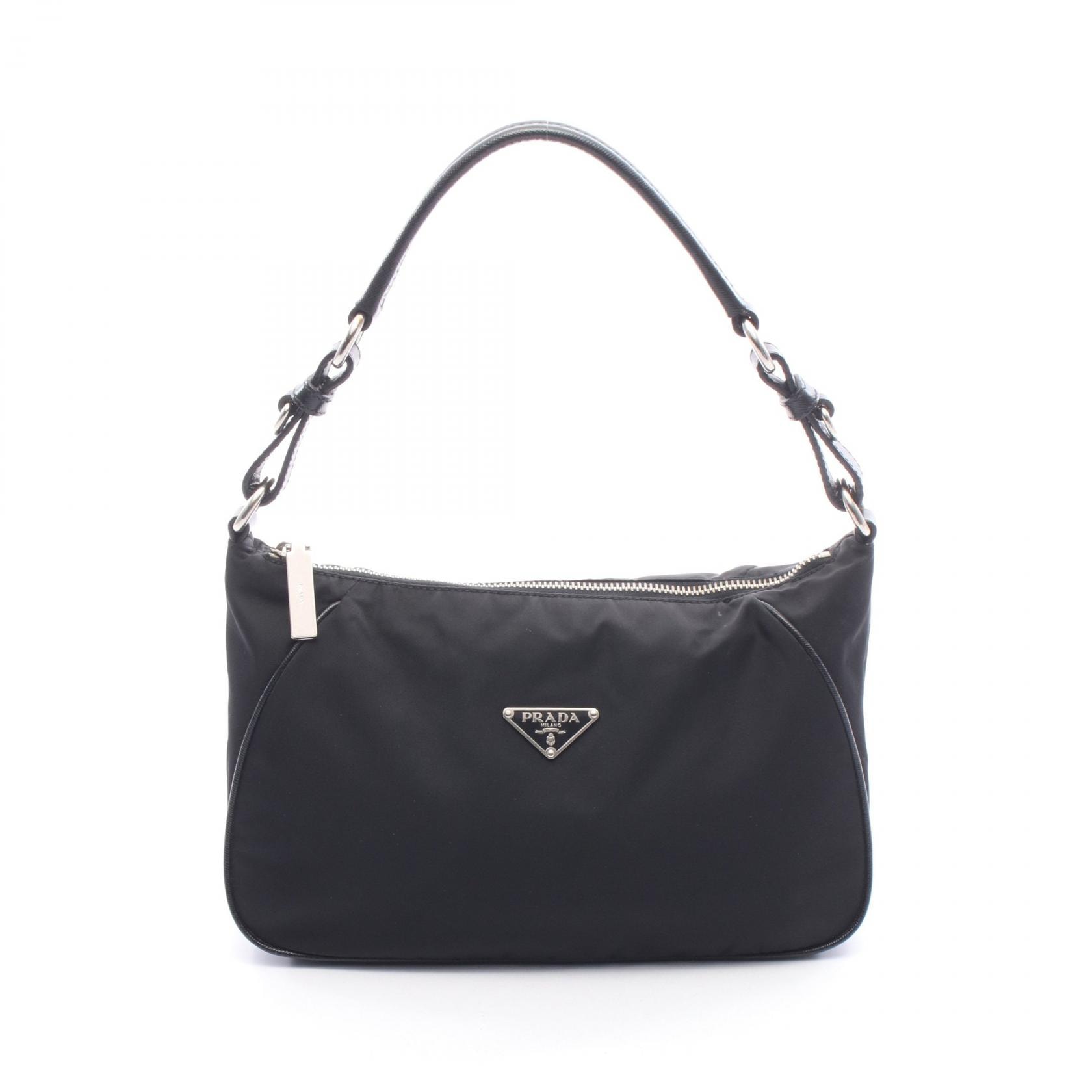プラダ PRADA トライアングルロゴ ハンドバッグ バッグ ナイロン レザー レディース ブラック系 【中古】